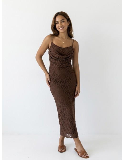 Robe longue à bretelles chocolat - FEMME
