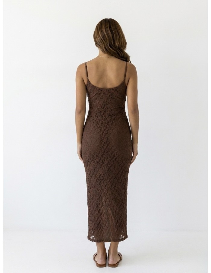 Robe longue à bretelles chocolat - FEMME
