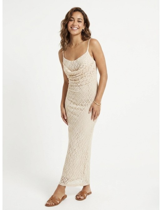 Robe longue à bretelles beige - FEMME