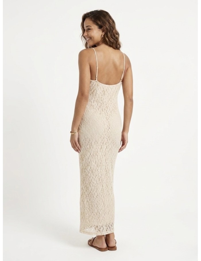 Robe longue à bretelles beige - FEMME