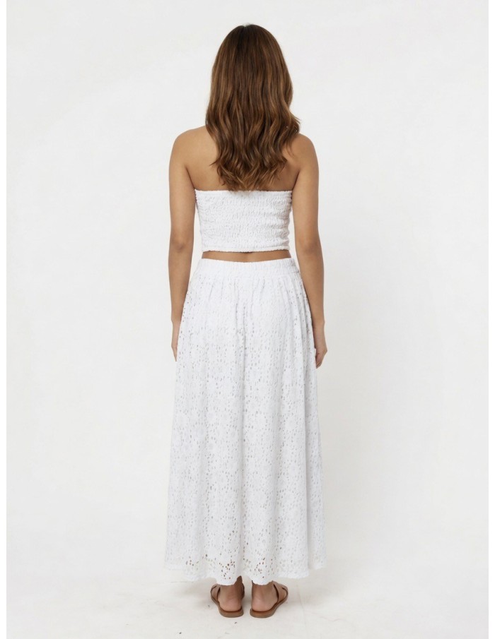ENSEMBLE BUSTIER ET JUPE LONGUE TEXTURÉ BLANCHE- FEMME