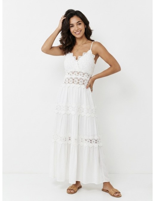 Robe Longue Blanche en Dentelle - FEMME
