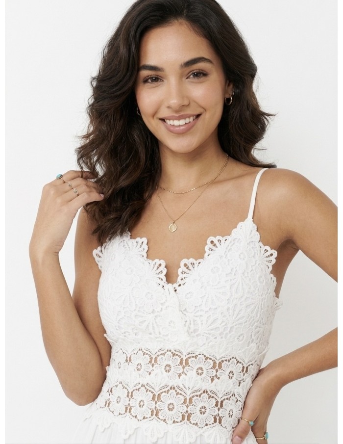 Robe Longue Blanche en Dentelle - FEMME