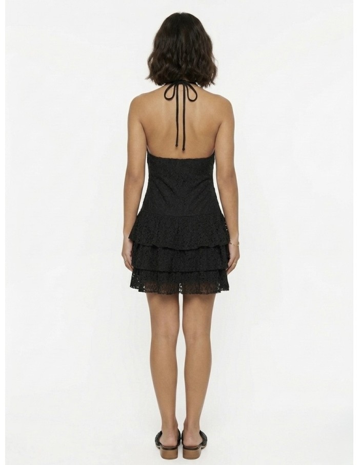 Robe Courte à Volants & Dentelle Noir - FEMME