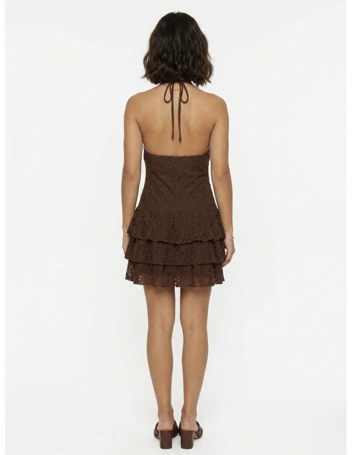 Robe Courte à Volants & Dentelle Chocolat - FEMME