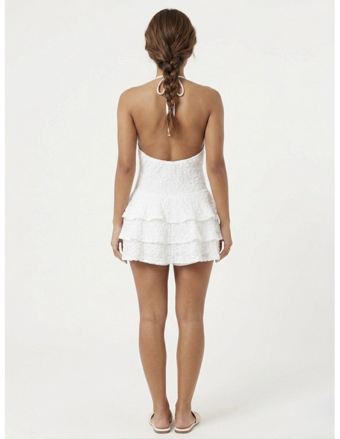 Robe Courte à Volants & Dentelle Blanche - FEMME