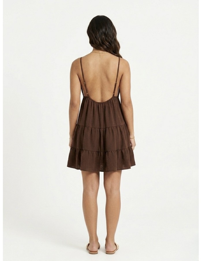 Robe Courte à Détail Soleil Chocolat - FEMME