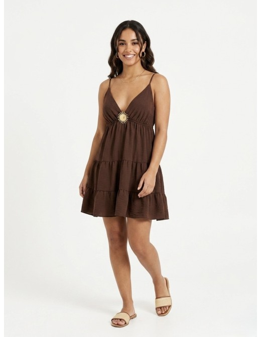 Robe Courte à Détail Soleil Chocolat - FEMME