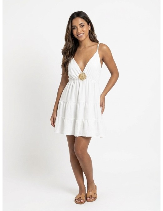 Robe Courte à Détail Soleil Blanche - FEMME