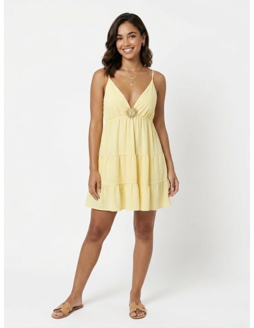 Robe Courte à Détail Soleil Jaune - FEMME