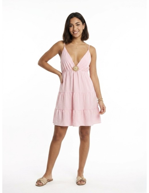 Robe Courte à Détail Soleil Rose - FEMME