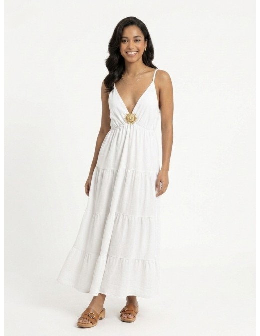 Robe Longue à Détail Soleil Blanche - FEMME
