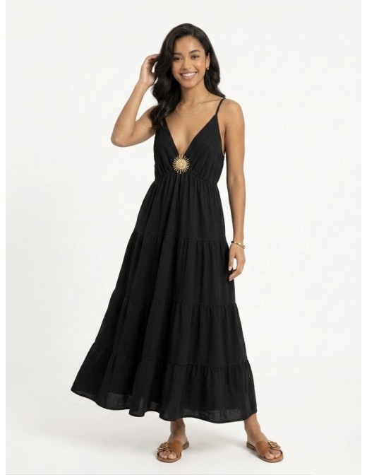 Robe Longue à Détail Soleil Noir - FEMME