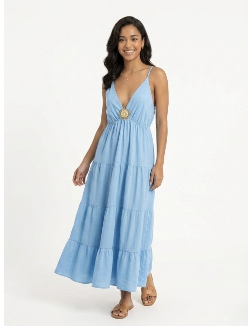 Robe Longue à Détail Soleil Bleu ciel- FEMME