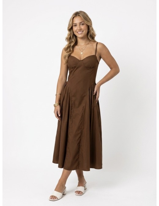 Robe à Bretelles Marron Réglables Femme | Zerda Boutiques