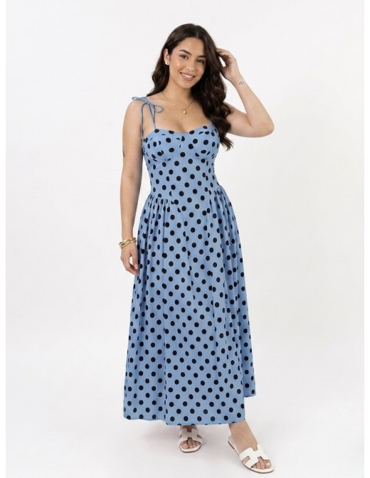 Robe Longue à bretelles à pois bleu - FEMME