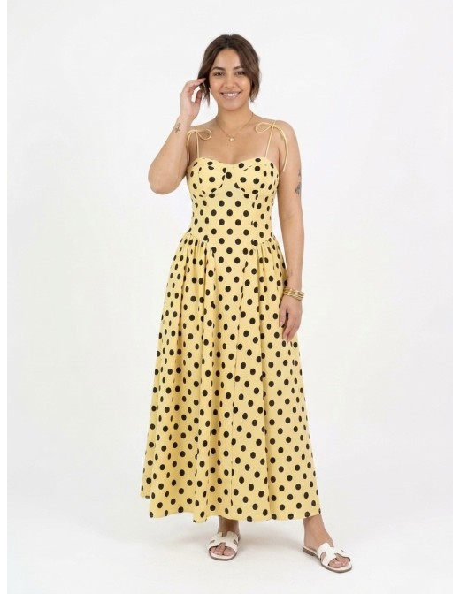 Robe Longue à bretelles à pois jaune - FEMME