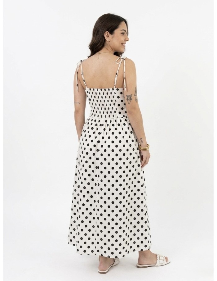 Robe Longue à bretelles à pois blanche - FEMME