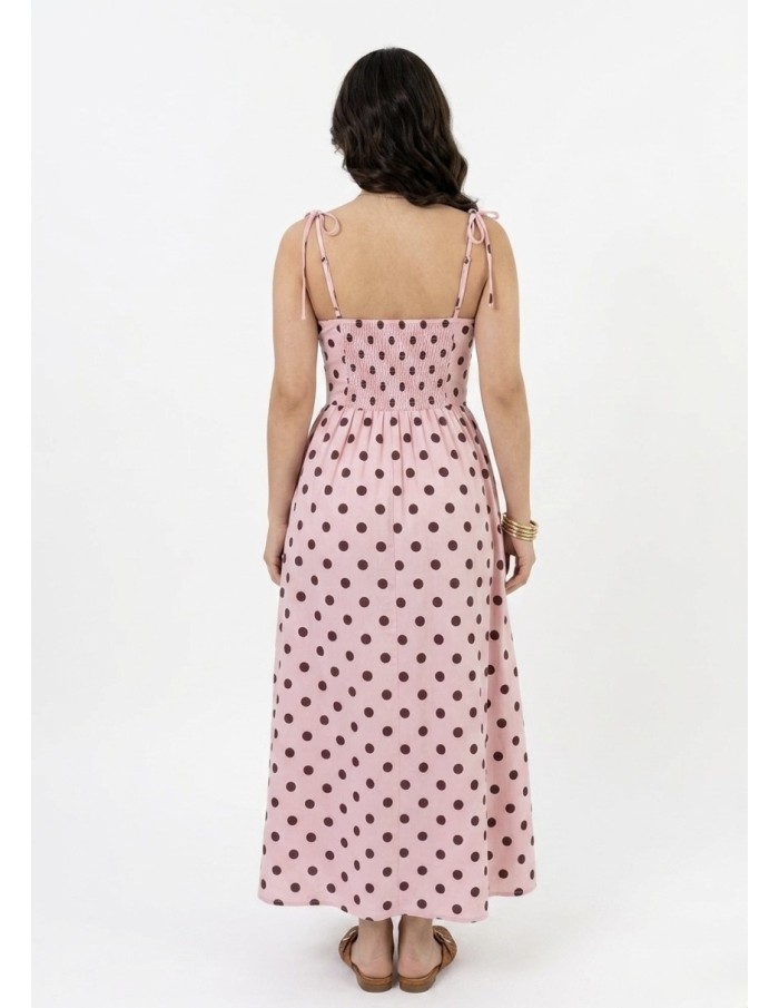 Robe Longue à bretelles à pois rose - FEMME