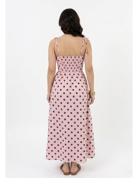 Robe Longue à bretelles à pois rose - FEMME