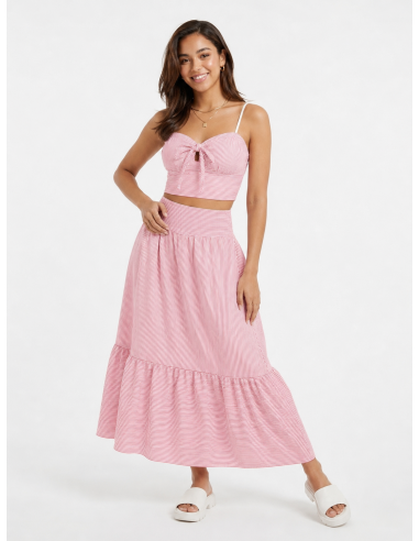 ENSEMBLE BUSTIER & JUPE RAYURES ROSES...
