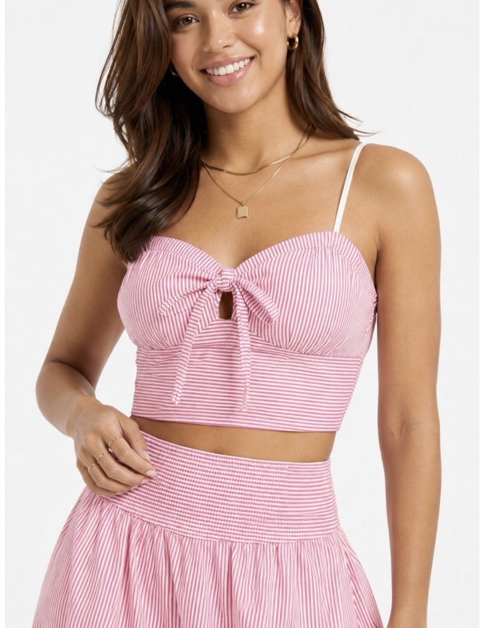 ENSEMBLE BUSTIER & JUPE RAYURES ROSES - FEMME