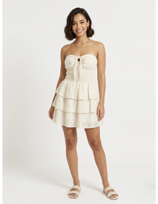 ROBE BUSTIER COURTE ÉCRU - FEMME