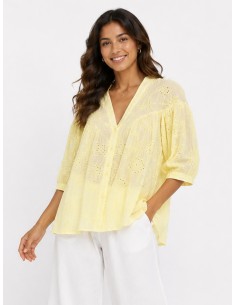 CHEMISIER À BRODERIES JAUNE...