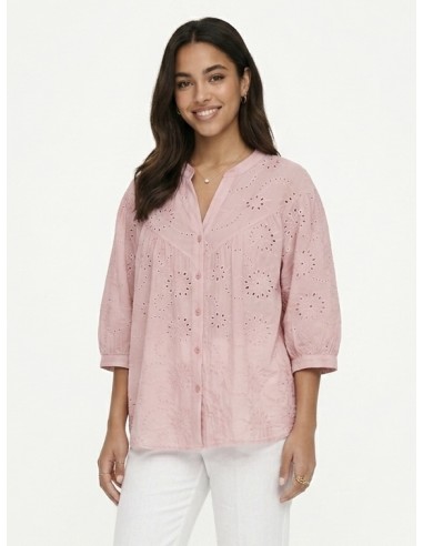 CHEMISIER À BRODERIES ROSE - FEMME