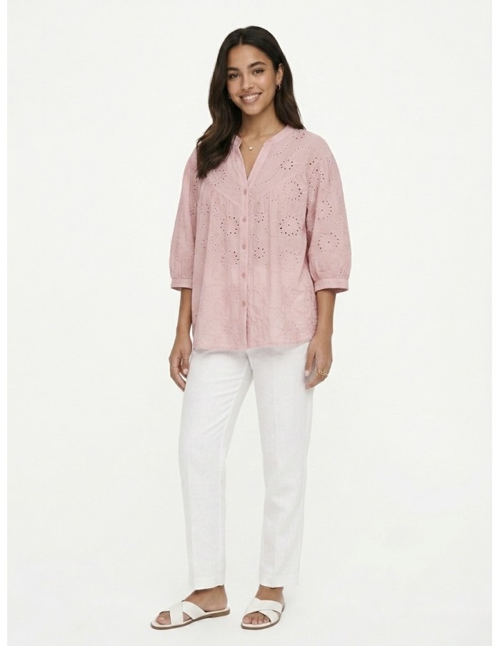 CHEMISIER À BRODERIES ROSE - FEMME