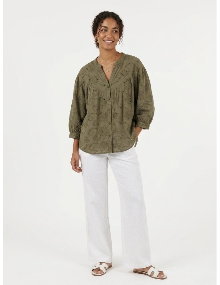 CHEMISIER À BRODERIES KAKI - FEMME
