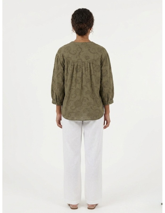 CHEMISIER À BRODERIES KAKI - FEMME