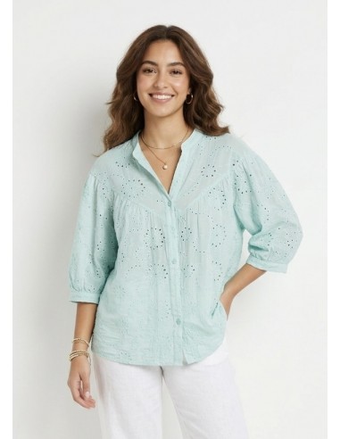 CHEMISIER À BRODERIES VERT D'EAU- FEMME