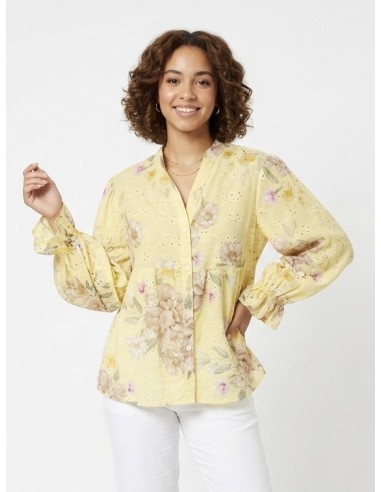 CHEMISIER FLEURI À BRODERIES JAUNE -...