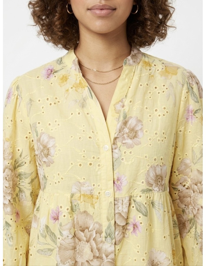 CHEMISIER FLEURI À BRODERIES JAUNE - FEMME