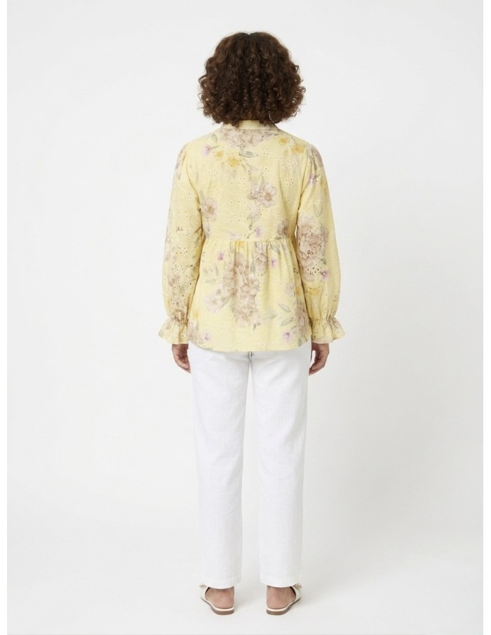 CHEMISIER FLEURI À BRODERIES JAUNE - FEMME