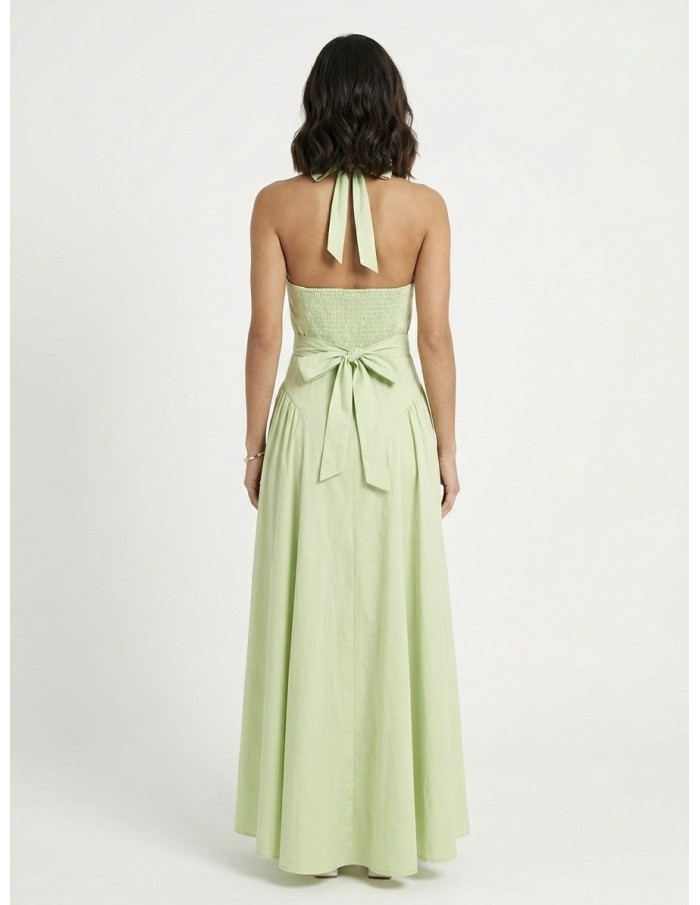 ROBE LONGUE COL V VERT D'EAU - FEMME