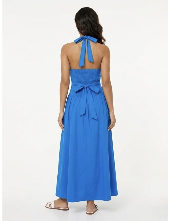 ROBE LONGUE COL V BLEU ÉLÉCTRIQUE - FEMME