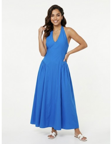 ROBE LONGUE COL V BLEU ÉLÉCTRIQUE -...