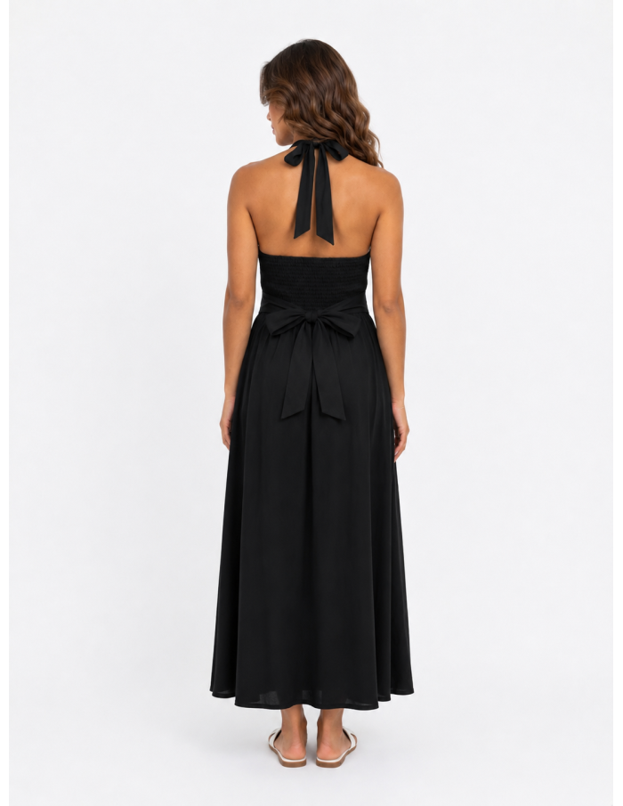 ROBE LONGUE COL V NOIR - FEMME