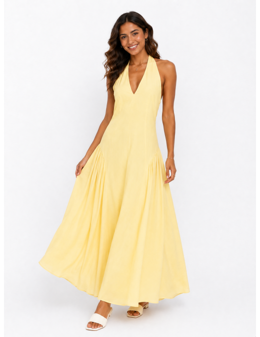 ROBE LONGUE COL V JAUNE - FEMME
