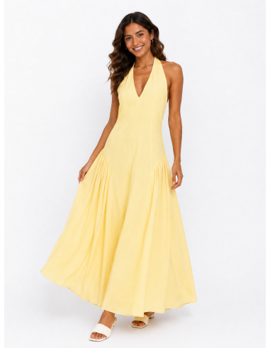 ROBE LONGUE COL V JAUNE - FEMME