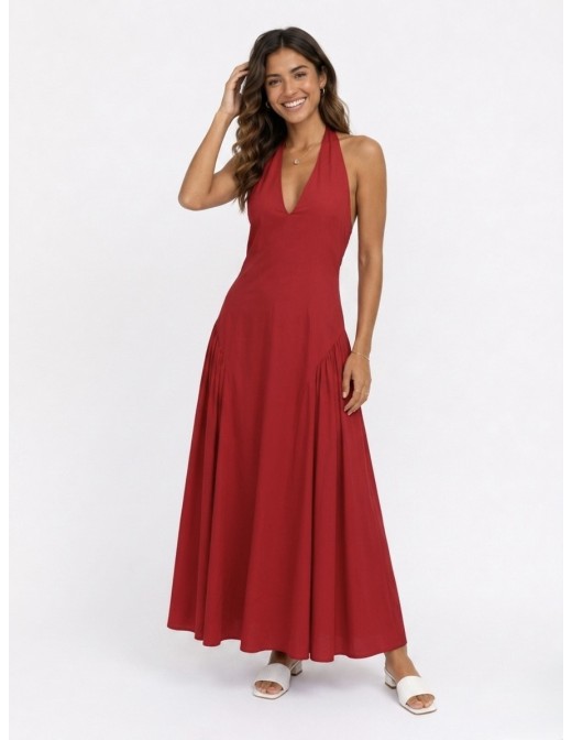 ROBE LONGUE COL V ROUGE - FEMME