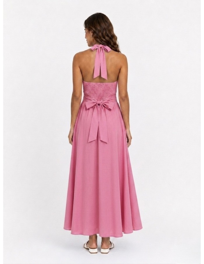 ROBE LONGUE COL V ROSE - FEMME