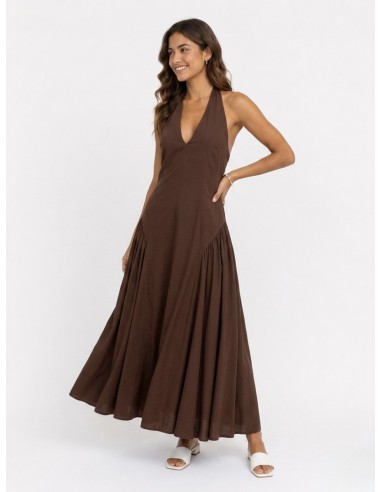 ROBE LONGUE COL V CHOCOLAT - FEMME