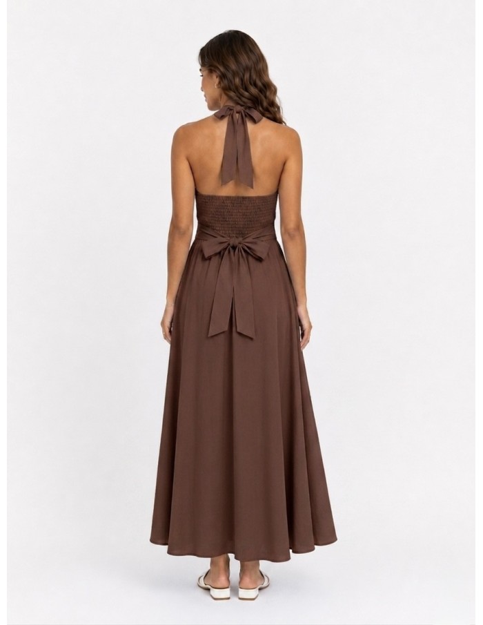 ROBE LONGUE COL V CHOCOLAT - FEMME