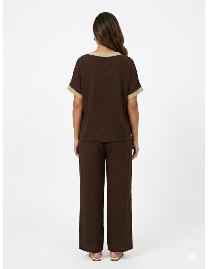 ENSEMBLE À DÉTAILS DORÉS CHOCOLAT - FEMME