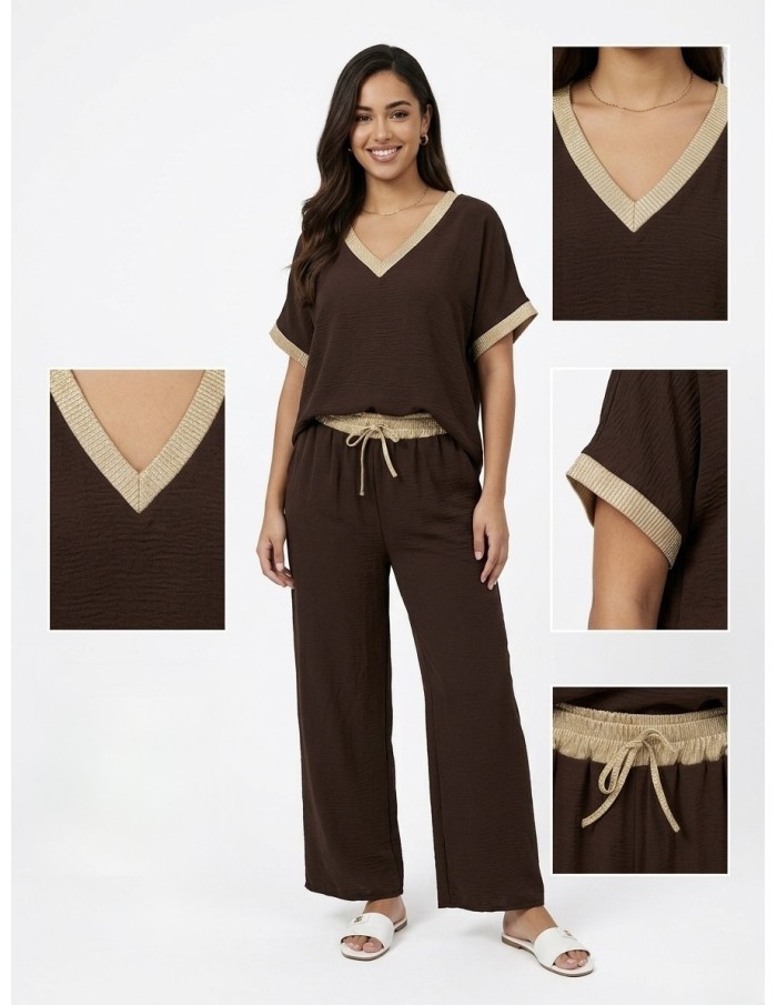 ENSEMBLE À DÉTAILS DORÉS CHOCOLAT - FEMME
