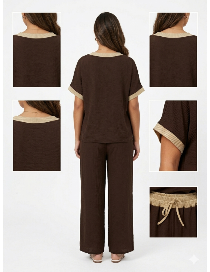 ENSEMBLE À DÉTAILS DORÉS CHOCOLAT - FEMME