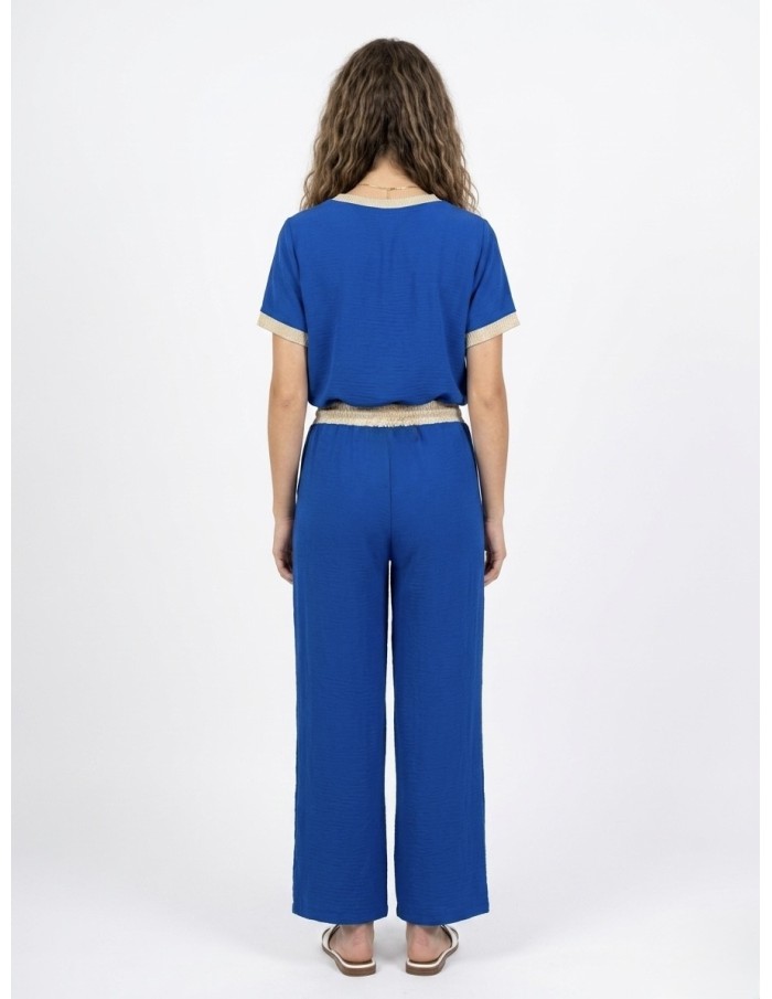 ENSEMBLE À DÉTAILS DORÉS BLEU ÉLÉCTRIQUE - FEMME
